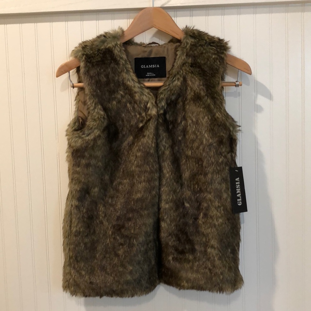 Brown faux fur vest